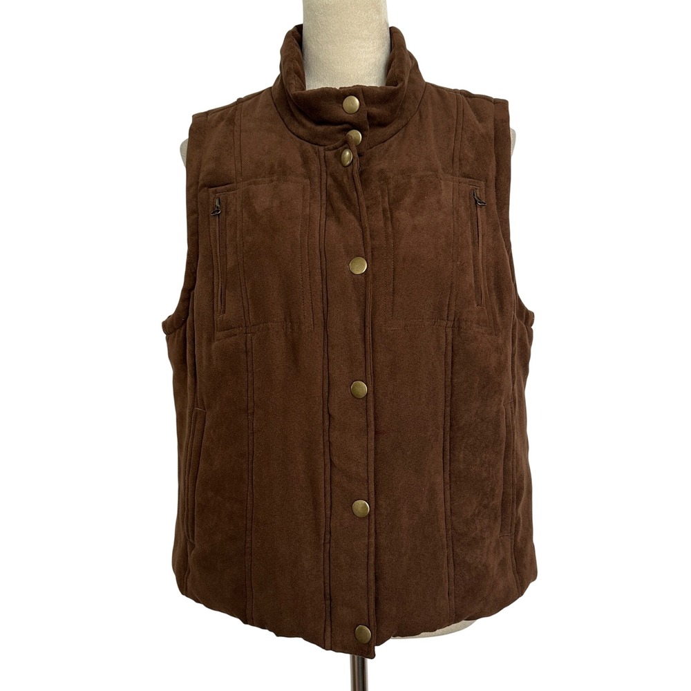 Relativity Vest Faux Suede Brown Quilted Padded Sleeveless Jacket Women XL